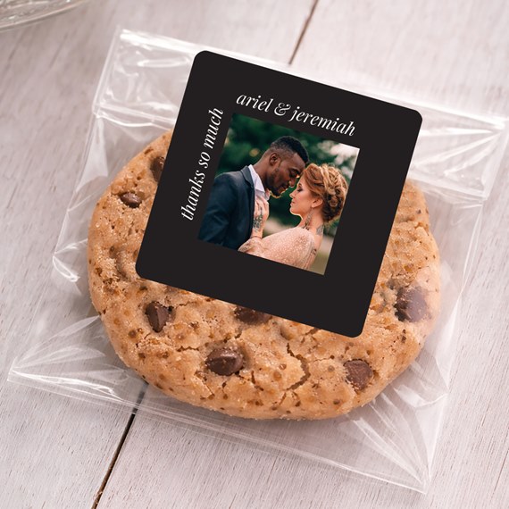 cookie with thank you sticker, photo area, customizable text area
