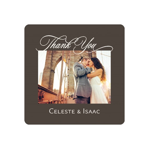 photo placeholder with calligraphy text, names below