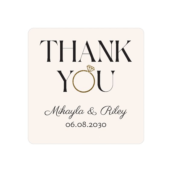 square envelope seal with thank you text and decorative ring