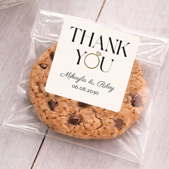 sticker with thank you message on cookie bag