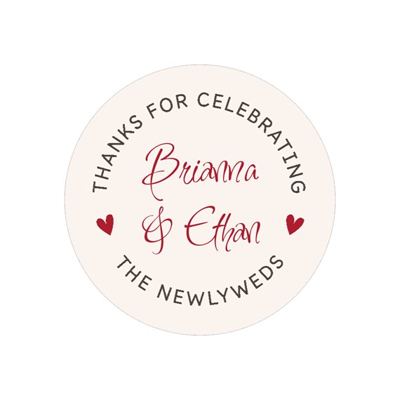 circular wedding sticker with customizable text area