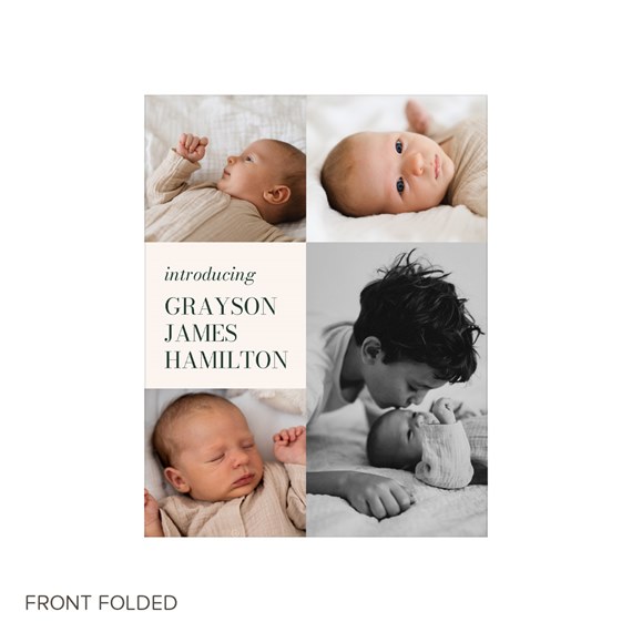 birth announcement card with photo placeholders and text