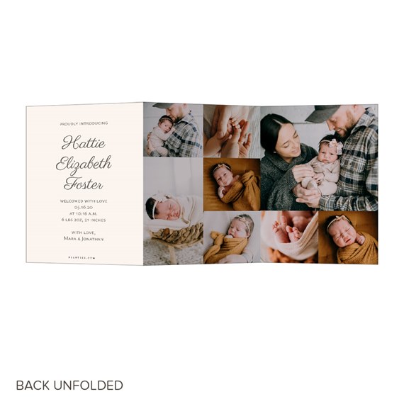 collage birth announcement with photo placeholders and printed text