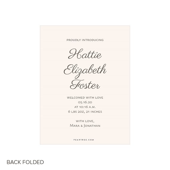 birth announcement card with customizable text area