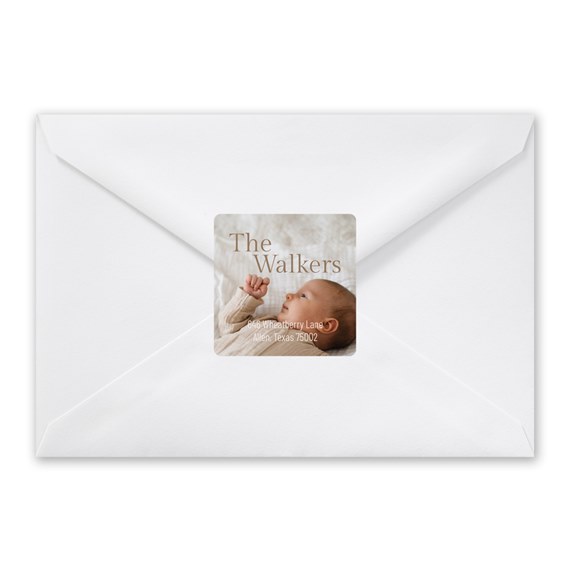 envelope with address label and photo area