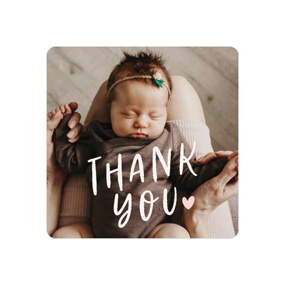 envelope seal with thank you text and heart