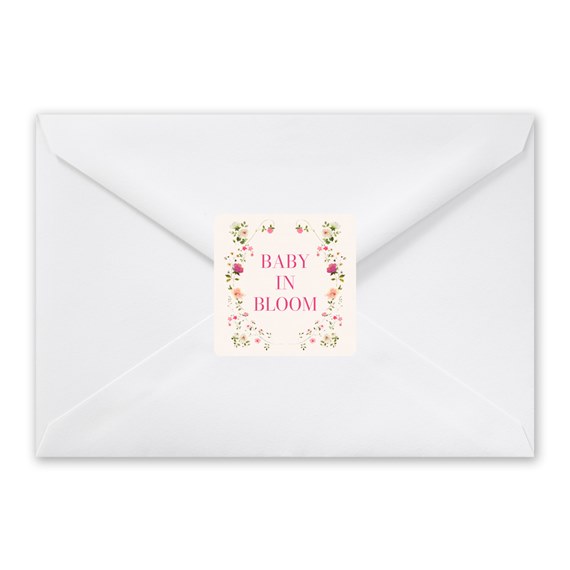 envelope with floral seal and customizable text area