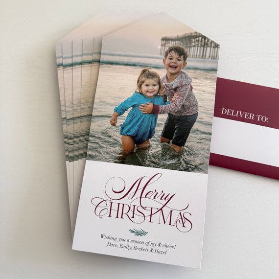 photo area with beach scene, Merry Christmas text, address label