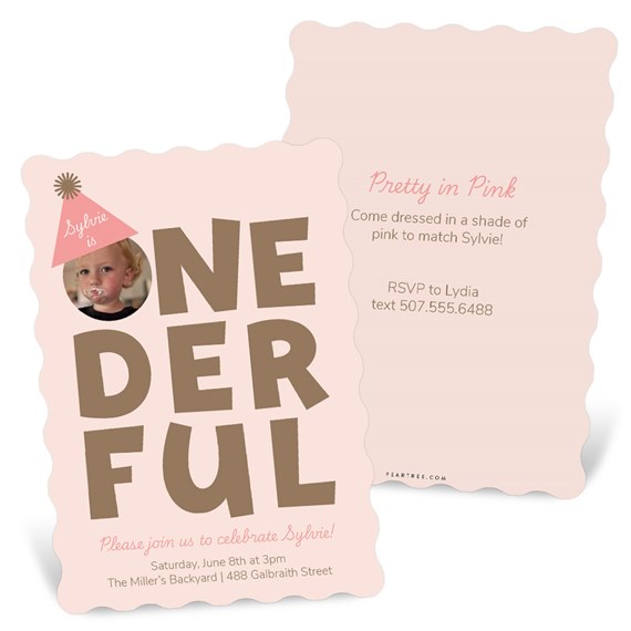 birthday invitation with photo placeholder and scalloped edges