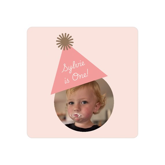 photo placeholder with party hat and text