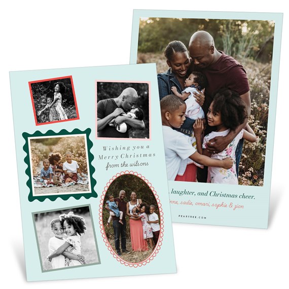 Christmas card with photo placeholders and decorative frames