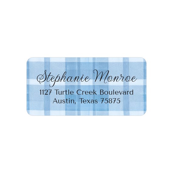 blue plaid address label with text area