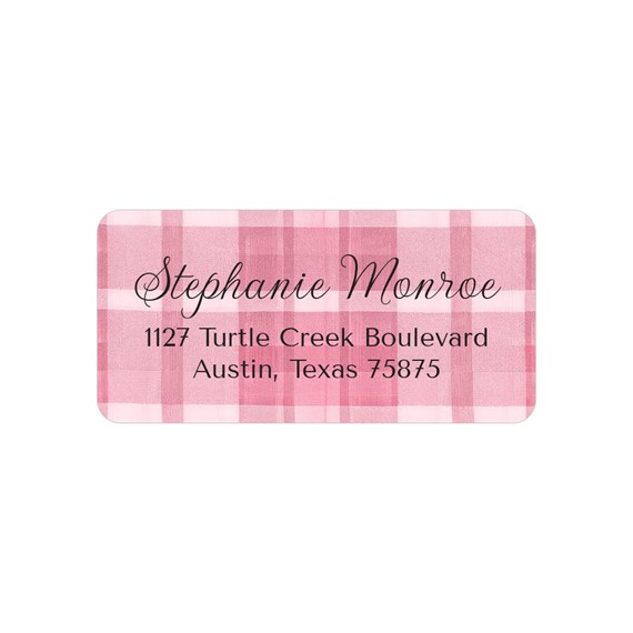 pink plaid address label with customizable text area