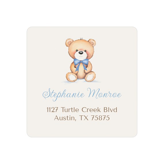 teddy bear address label with customizable text area