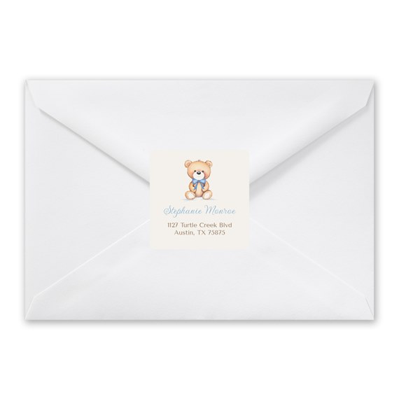 address label with teddy bear illustration and customizable text area