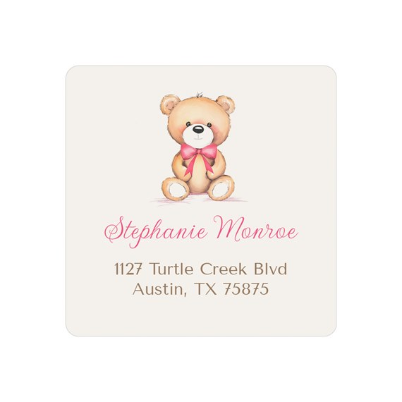 teddy bear address label with customizable text area