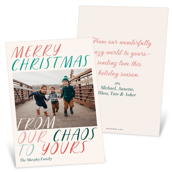 holiday card with photo placeholder and printed message