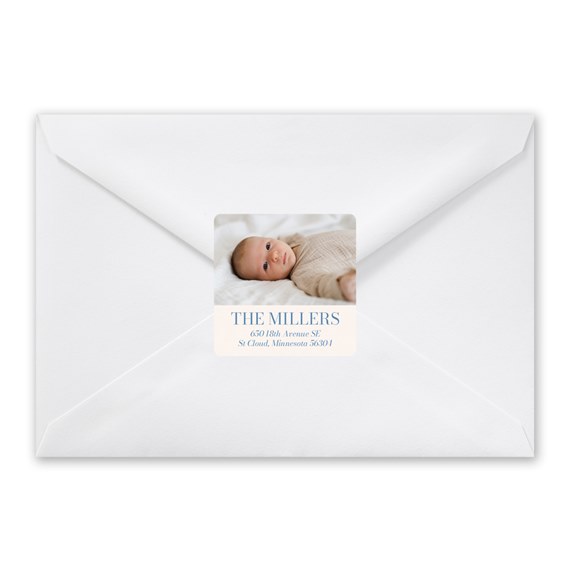 envelope with address label and photo area