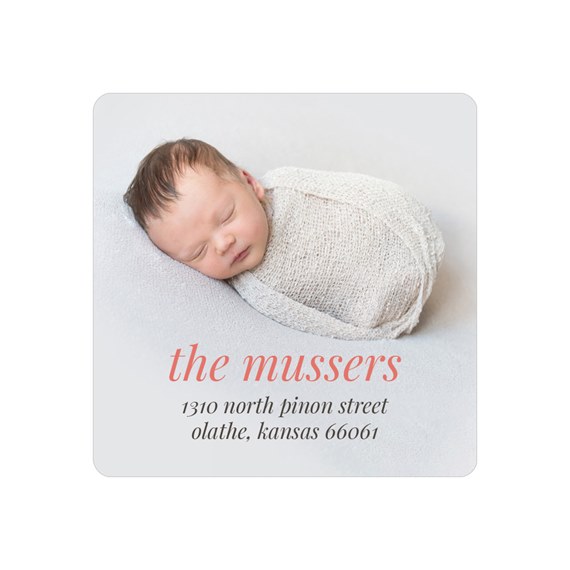 address label with photo placeholder and text area