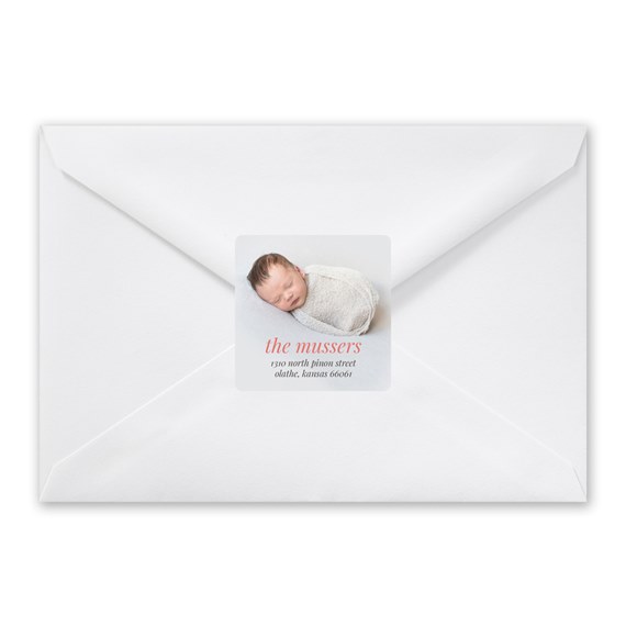 square address label on white envelope with customizable text area
