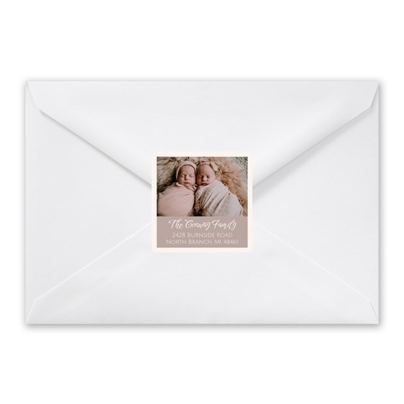 envelope with address label and photo placeholder