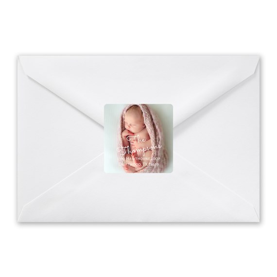 address label with photo area on white envelope