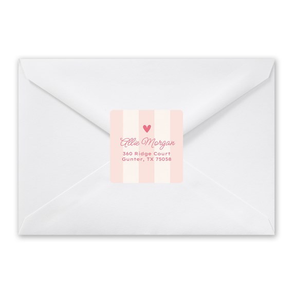 address label with pink stripes and heart, customizable text area