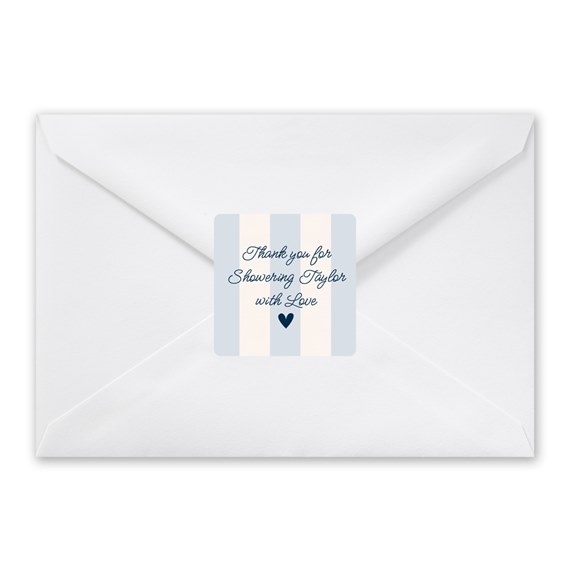 envelope seal with blue stripes and decorative text