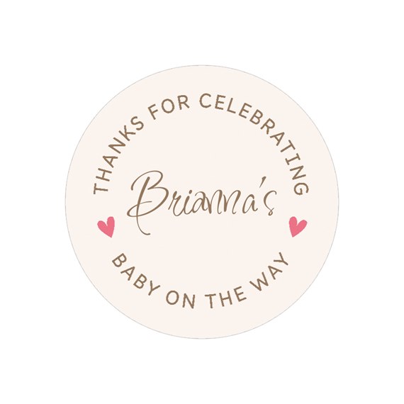round baby shower sticker with customizable text area