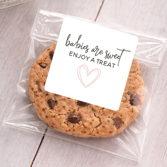 cookie in clear bag with sticker