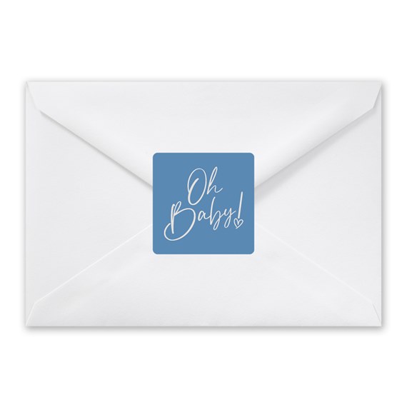 blue seal with text 'Oh Baby!' on white envelope