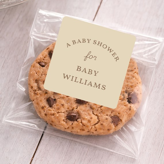 sticker with customizable text area on cookie packaging
