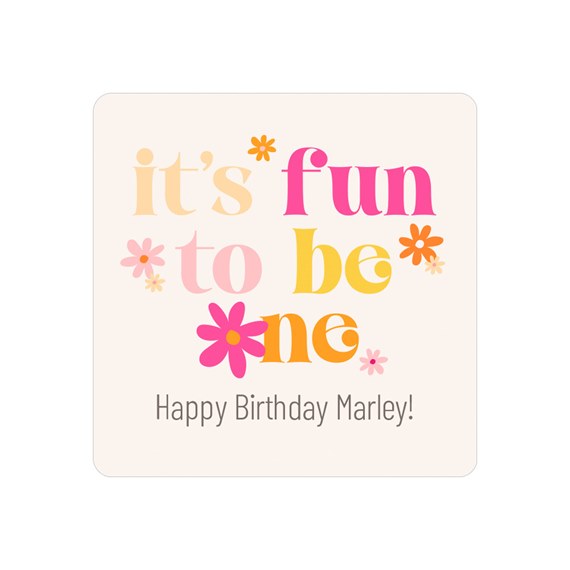colorful birthday sticker with text and flowers