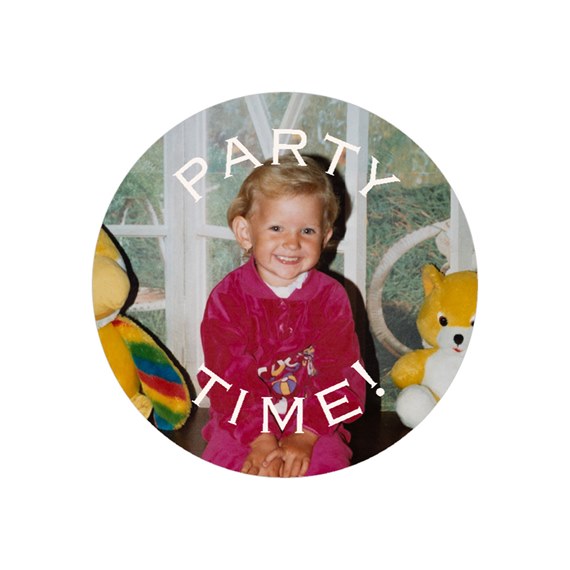 circular envelope seal with text and photo area