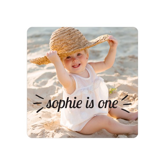 photo placeholder with text 'sophie is one'
