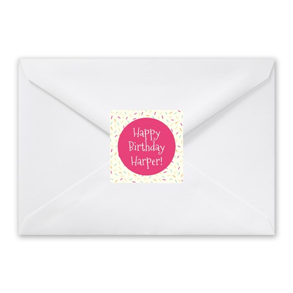 envelope with sticker seal; photo placeholder