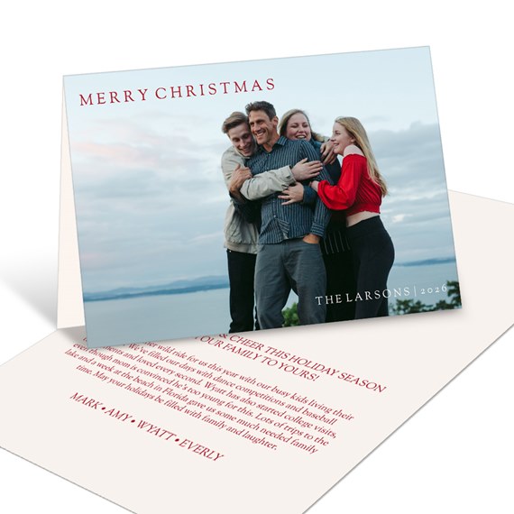 Christmas card with family photo area and text