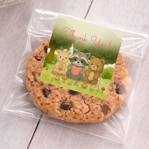 woodland animals sticker with thank you text