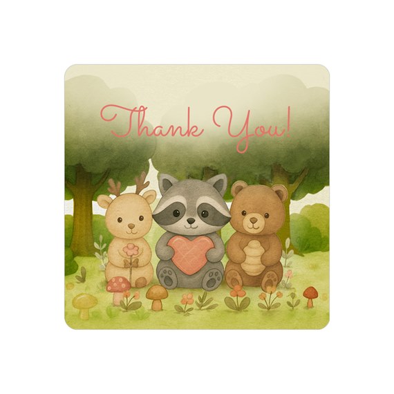 whimsical woodland animal envelope seal with thank you text