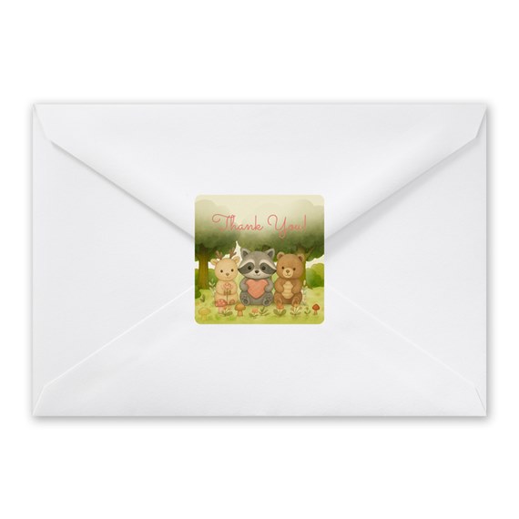 woodland animals envelope seal with thank you text