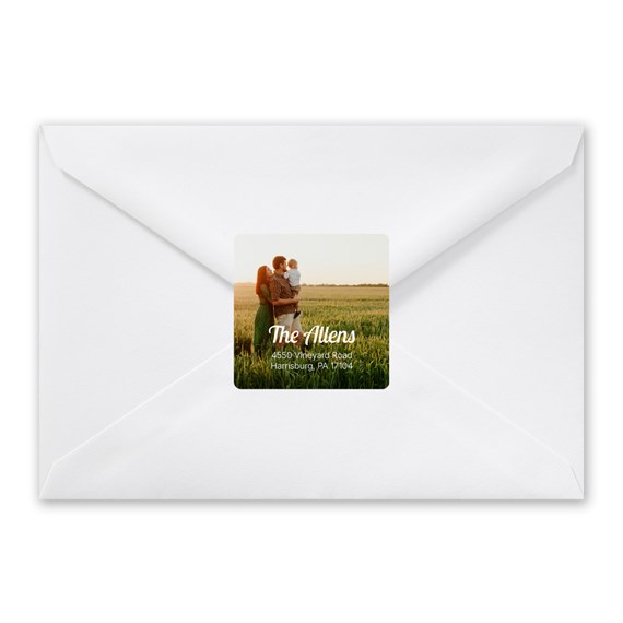 envelope with address label and photo area