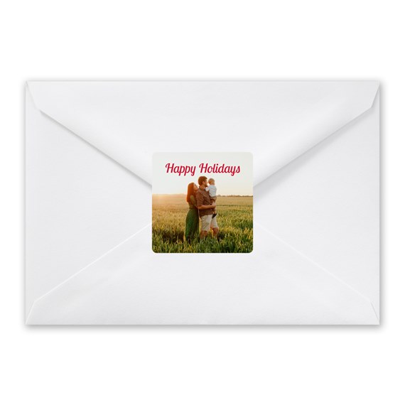 envelope with photo placeholder and holiday greeting