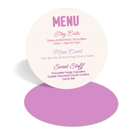 circular menu card with food items listed