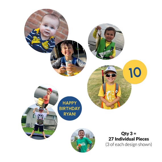 birthday card with photo placeholders, text area