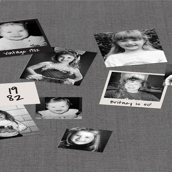 collage of vintage black and white photos on gray background, customizable text area