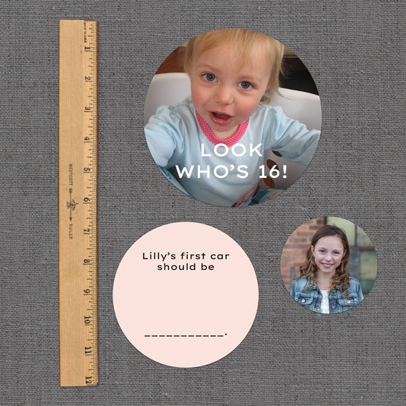two photo placeholders with captions on gray background