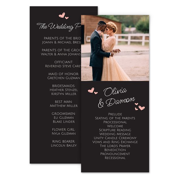 wedding program with photo placeholder and heart design