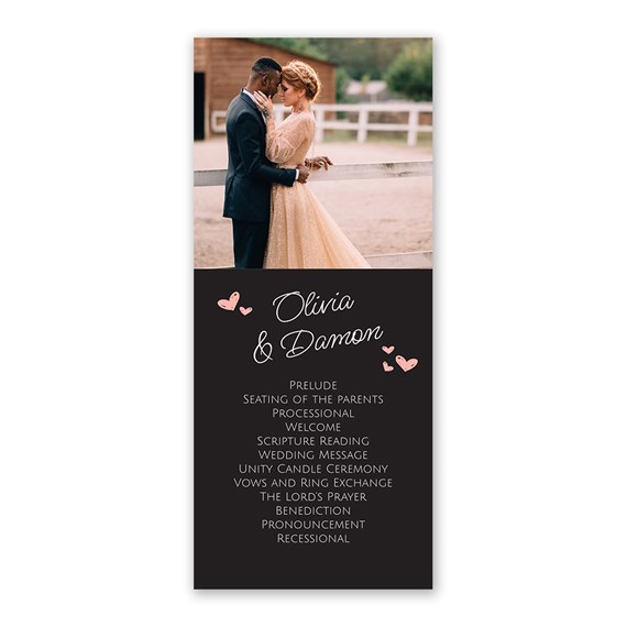 wedding program with photo area and text