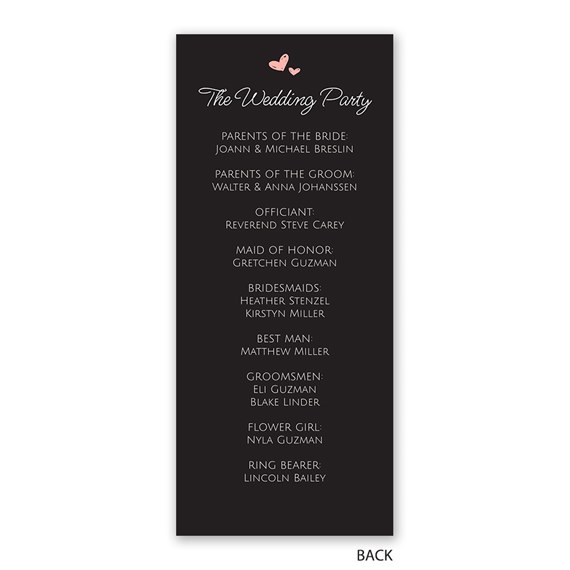 wedding program with text and hearts design