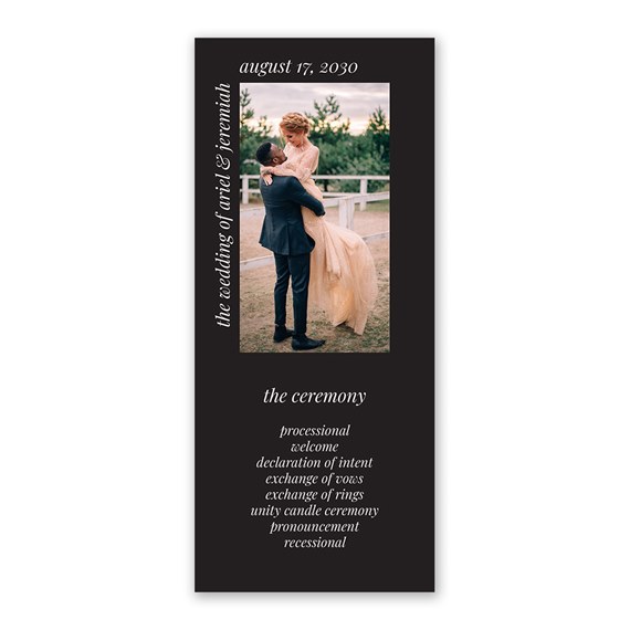 wedding program with photo placeholder and ceremony details